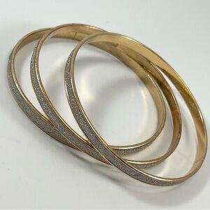 Beautiful Unsigned Gold Tone Silver Glitter 3 Piece Bangle Bracelet Set